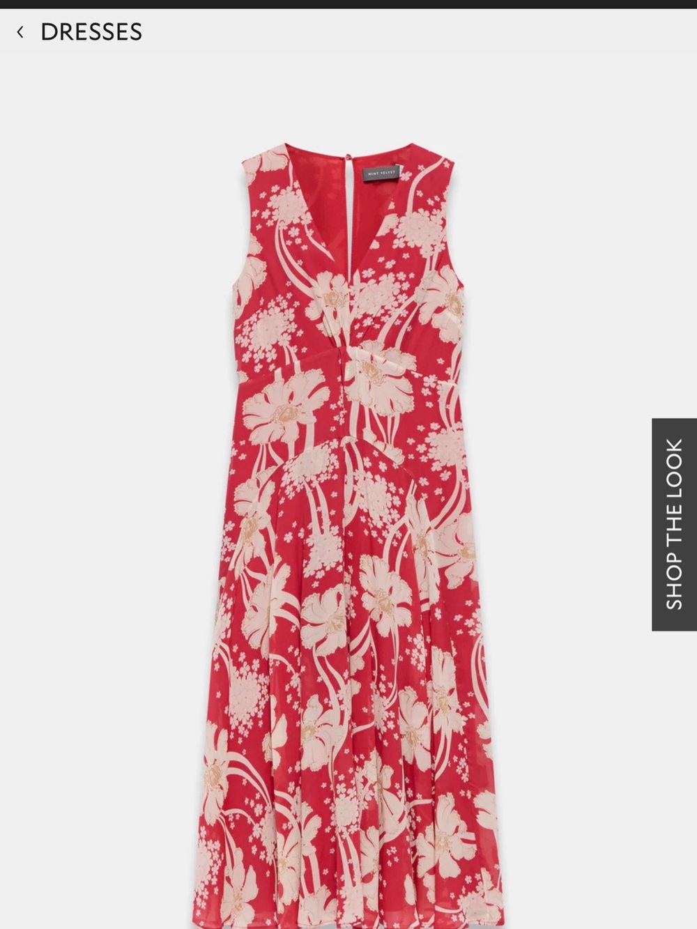 Mint Velvet Red Floral V-Neck Maxi Dress with Cream Print